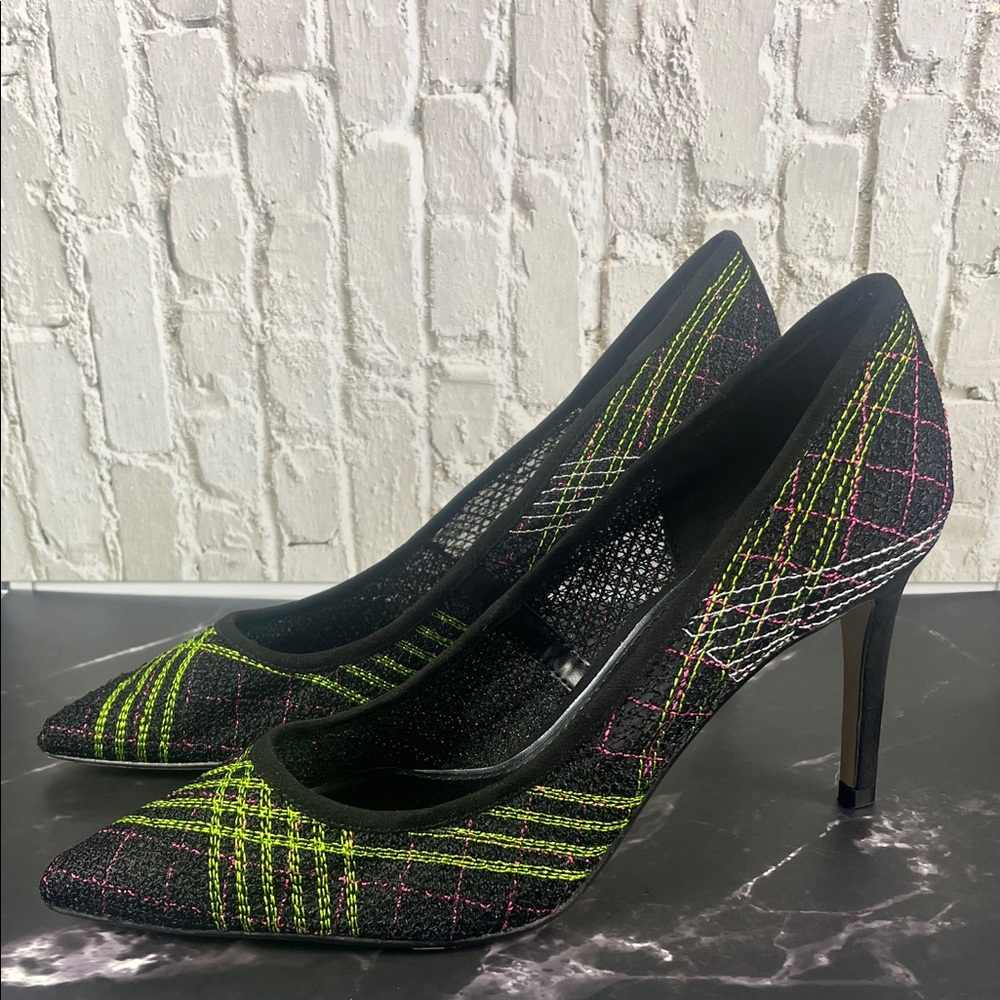 Jessica Simpson Stylish Black and Neon Plaid Size‎ 8.5  Women's Heels